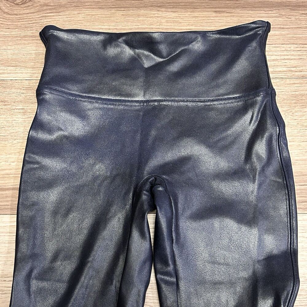 Spanx Faux Leather Leggings Navy Mid Rise Size S Crackle Ankle- See Description